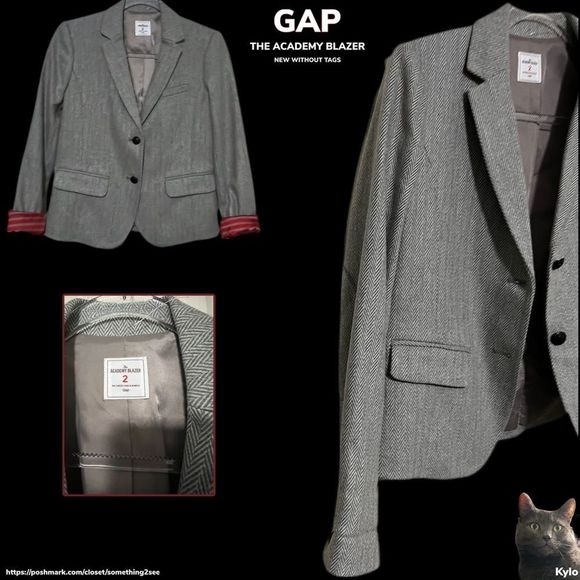 NWOT $118 GAP | The Academy |  Lined | Herringbone Blazer in Gray & White - Picture 4 of 8